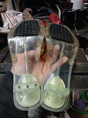 Vintage Y2K Clear Jelly Slide Sandals - Size 10 - Silver Floral Footbed - Thumbnail 4