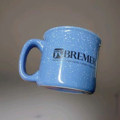 M-Ware Blue Coffee Mug Rural Bremer Bank Stoneware Heavy Dine Style... - Image 1