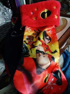 Disney Incredibles Christmas Stocking Satin Plush Red Gold Embroidered Logo 16" - Image 1