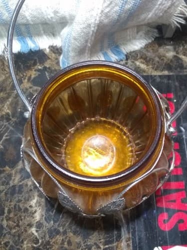 Vintage Cookie & Candy Biscuit Jar Musical Wind-Up Cyan Amber Glass Silver Vine - Thumbnail 6