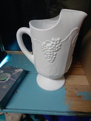 Indiana Colony Milk Glass White Harvest Grape with Pedestal Pitcher Heavy - Image 1