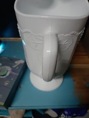 Indiana Colony Milk Glass White Harvest Grape with Pedestal Pitcher Heavy - Thumbnail 5