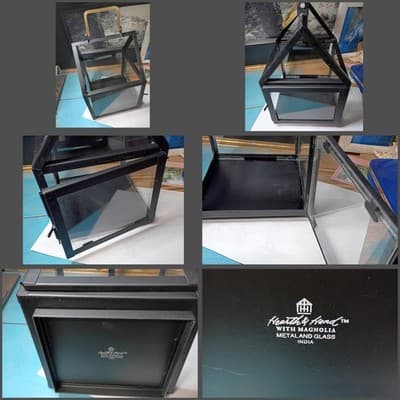 Hearth & Hand with Magnolia Black Metal & Glass Lantern - Brass Handle - Image 1