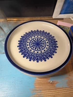 Set of 5 Blue & White Mandala Medallion Stoneware Dinner Plates 10.5" Boho - Thumbnail 3