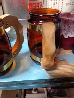Vintage Siesta Ware Grain Belt Beer Amber Glass Mugs Wooden Handle Set of 3 - Thumbnail 7