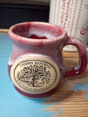 Cherry Republic Oversized Coffee Mug Stoneware Drip Glaze Cork Bottom - Thumbnail 2