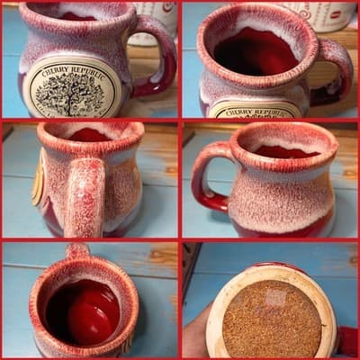 Cherry Republic Oversized Coffee Mug Stoneware Drip Glaze Cork Bottom - Image 1