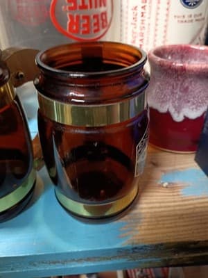 Vintage Siesta Ware Grain Belt Beer Amber Glass Mugs Wooden Handle Set of 3 - Thumbnail 5