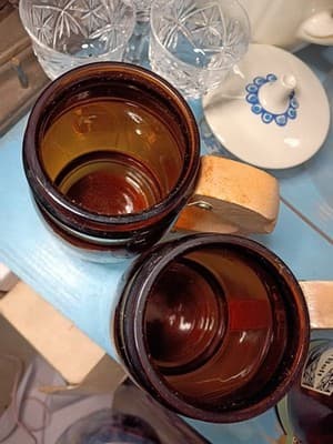 Vintage Siesta Ware Grain Belt Beer Amber Glass Mugs Wooden Handle Set of 3 - Thumbnail 6