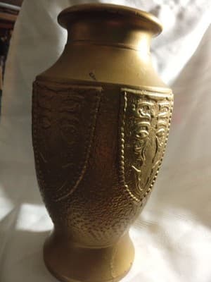 Ceramic Gold Colored Large Vase 10" Tall X 5" Wide - Image 1