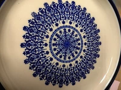 Set of 5 Blue & White Mandala Medallion Stoneware Dinner Plates 10.5" Boho - Thumbnail 5