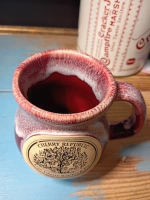 Cherry Republic Oversized Coffee Mug Stoneware Drip Glaze Cork Bottom - Thumbnail 3