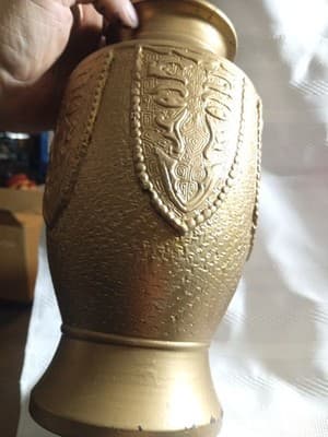 Ceramic Gold Colored Large Vase 10" Tall X 5" Wide - Thumbnail 4