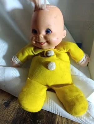 Vimtage 1970s Baby Beans Doll Mattel Yellow Pajamas 12" Pellet Filled No Bonnet - Image 1