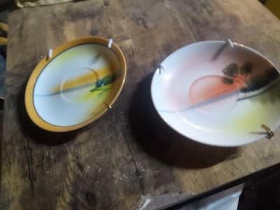 Lot Of 2 Outdoor Scene Vintage Saucers - Image 1