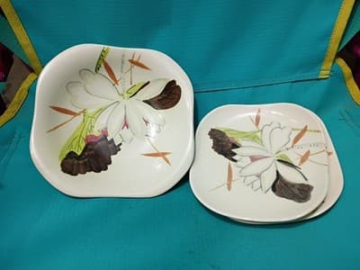 Vintage Red Wing Lotus 7.5" Bowl and 6.5" Plates - 4 Piece Set - Image 1