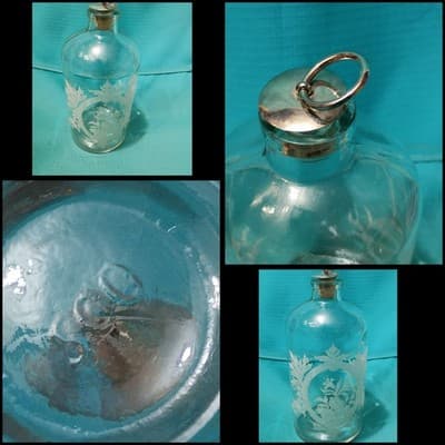 French Vintage 500ml Etched Floral Glass Decanter - Ring Pull Stopper -... - Image 1
