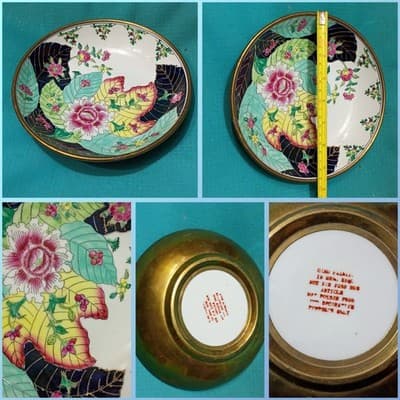 Vintage Chinese Export Porcelain Bowl in Brass - Hand Painted Hong Kong - 7.5" - Image 1