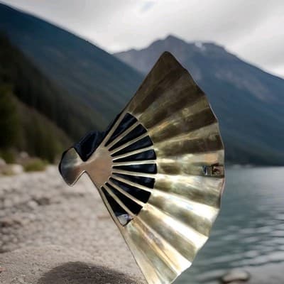 Vintage Solid Brass Oriental Hand Fan Wall Decor. - Thumbnail 2