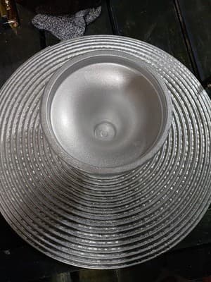 Vintage Footed Cake Plate Ringed Rib Clear Glass 13" x 4.5" Yello To Blue Color - Thumbnail 4