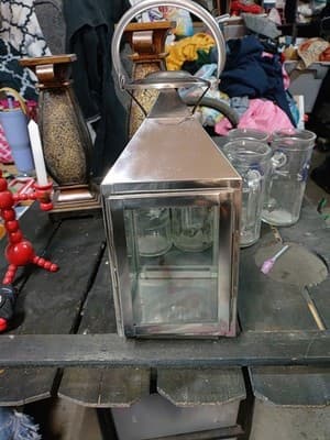 Square Stainless Steel Lantern Patio Tabletop Decor - Image 1