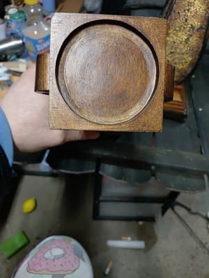 Pair of Vintage-Style Wood and Gold Crackle Pillar Candle Holders - Thumbnail 7