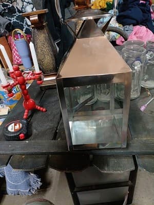 Square Stainless Steel Lantern Patio Tabletop Decor - Thumbnail 3