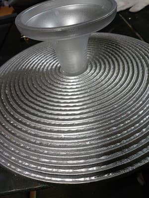 Vintage Footed Cake Plate Ringed Rib Clear Glass 13" x 4.5" Yello To Blue Color - Thumbnail 5