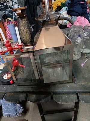 Square Stainless Steel Lantern Patio Tabletop Decor - Thumbnail 2