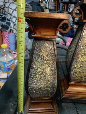 Pair of Vintage-Style Wood and Gold Crackle Pillar Candle Holders - Thumbnail 3