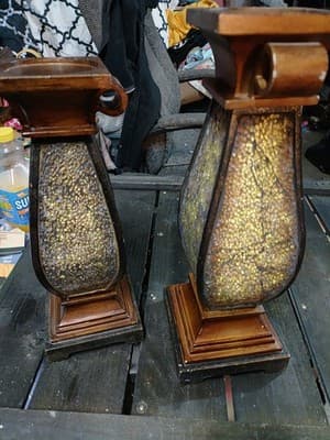 Pair of Vintage-Style Wood and Gold Crackle Pillar Candle Holders - Thumbnail 11