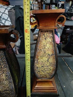 Pair of Vintage-Style Wood and Gold Crackle Pillar Candle Holders - Thumbnail 4