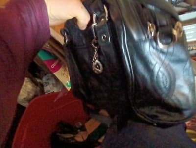 BELLA RUSSO Black Faux Leather Quilted Shoulder Bag New Condition 3 Compartment - Thumbnail 2