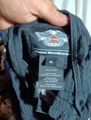 Harley Davidson Mens Embroidered Mechanic Shirt Black Grey Striped Button Up XL. - Thumbnail 3