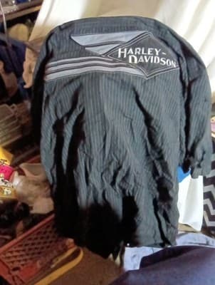 Harley Davidson Mens Embroidered Mechanic Shirt Black Grey Striped Button Up XL. - Thumbnail 5