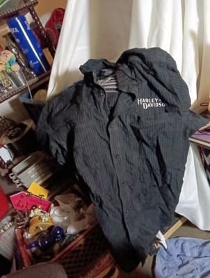 Harley Davidson Mens Embroidered Mechanic Shirt Black Grey Striped Button Up XL. - Thumbnail 2