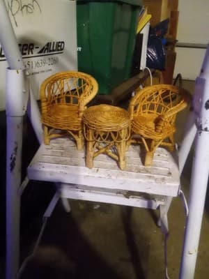 Vintage Wicker Rattan Doll Furniture - 2 Chairs & 1 Table - Image 1