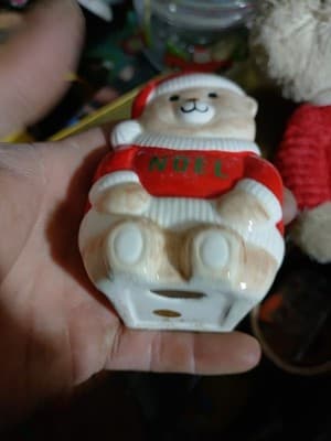 Lot Of 5 Holiday Decorations, Wooden Wall Sign, Ceramic Bear, Candy Dish,... - Thumbnail 4