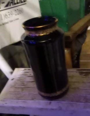 Beautiful Vintage Floral, Butterflies Design Black Vase 6.25" - Thumbnail 2