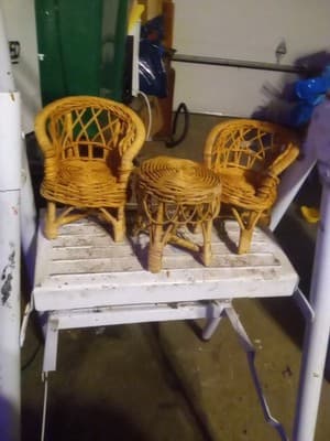 Vintage Wicker Rattan Doll Furniture - 2 Chairs & 1 Table - Thumbnail 2