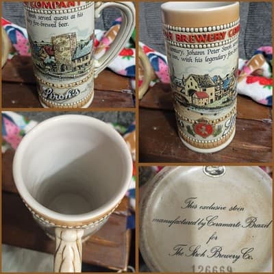 Vintage Stroh Brewery Co. Beer Stein by Ceramarte Brazil - Embossed German Scene - Image 1