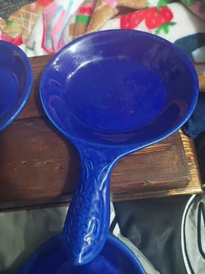 Set of 3 Vintage Syracuse China Cobalt Blue Fish Tail Seafood Skillet Dishes - Thumbnail 2