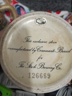 Vintage Stroh Brewery Co. Beer Stein by Ceramarte Brazil - Embossed German Scene - Thumbnail 7