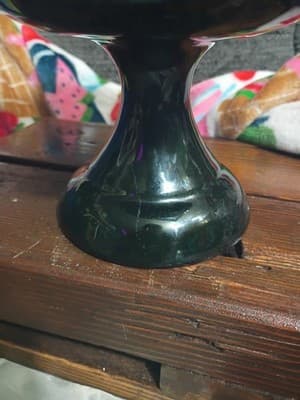 Vintage Mid-Century Modern Green Drip Glaze Pedestal Compote Bowl Art Pottery - Thumbnail 6