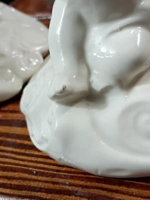 Pair Vintage German Bisque Porcelain Baby Figurine Candlestick Holders - 6263 - Thumbnail 3