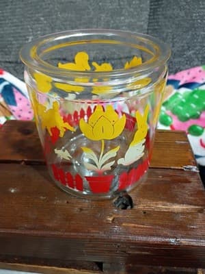Vintage 1950s Anchor Hocking Glass Storage Jar - Animals & Tulips Graphics - Image 1