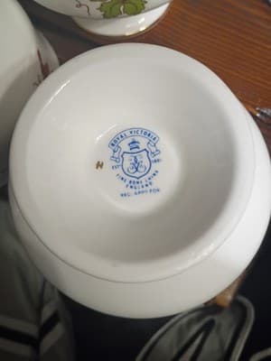 Set of 6 Vintage Royal Victoria Fine Bone China England Grape Vine Dessert Bowls - Thumbnail 8