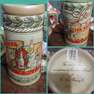 Vintage Stroh's Beer Stein - Ceramarte Brazil - Relief Fire Brewed Graphics -... - Image 1