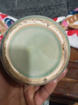 Vintage Sage Green Crackle Glaze Studio Pottery Pitcher Small Rustic Creamer Jug - Thumbnail 5