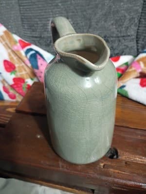 Vintage Sage Green Crackle Glaze Studio Pottery Pitcher Small Rustic Creamer Jug - Image 1